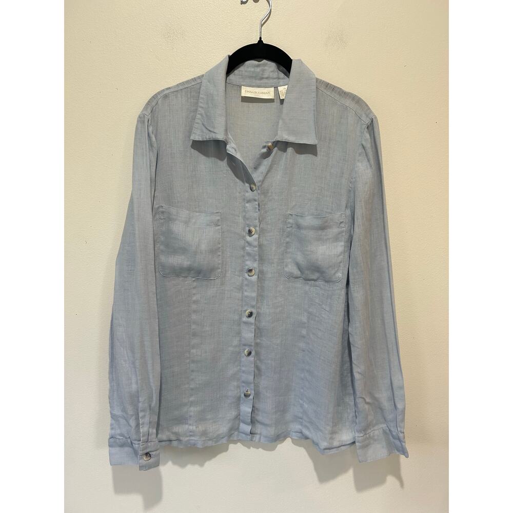 Dana Buchman linen shirt womens size 14 light blue classic